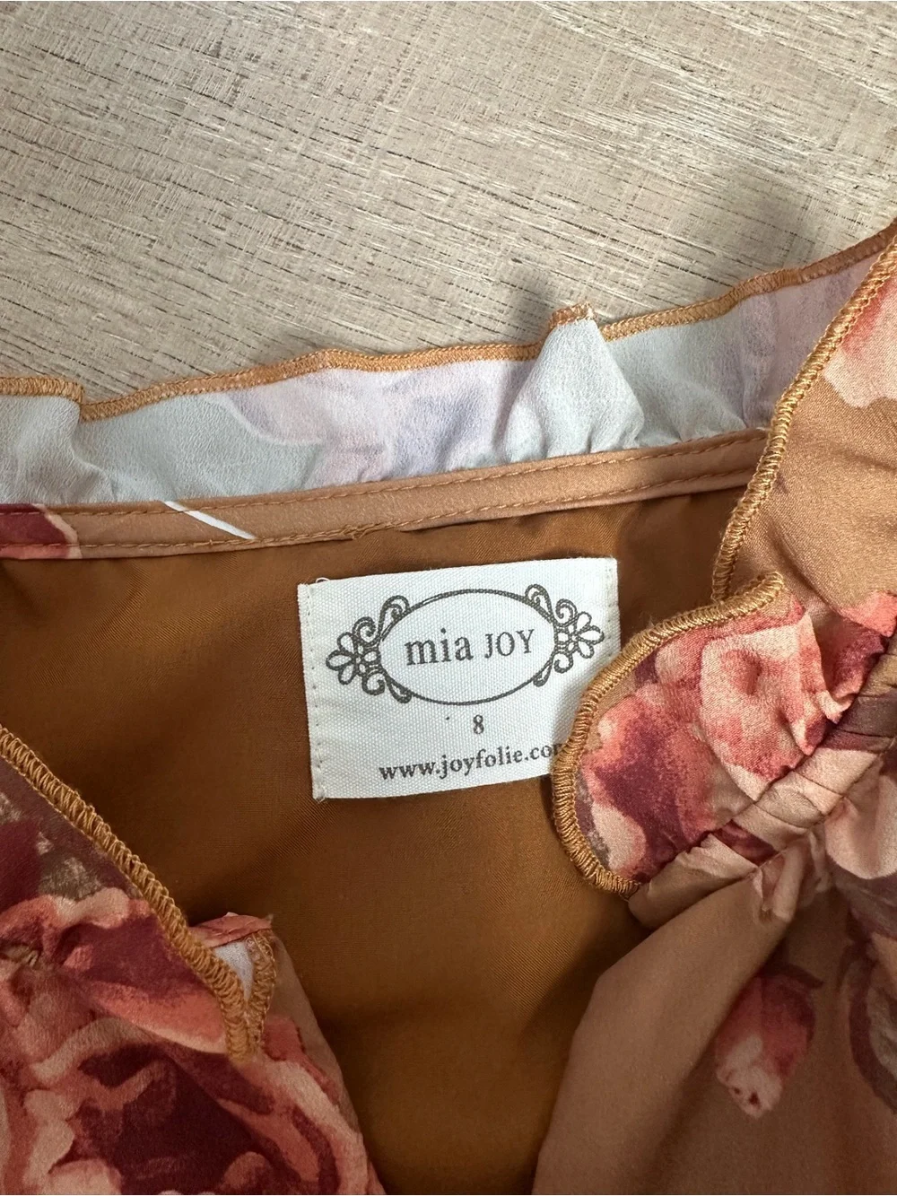 Joyfolie Brown Floral Tie-Neck Maxi Dress with Pink Roses